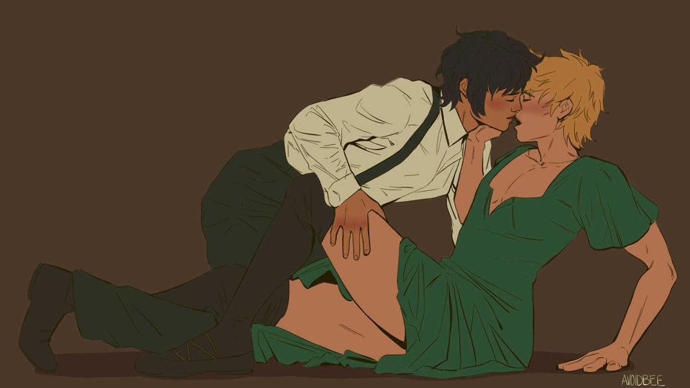 Flat version of my ocs smooching 