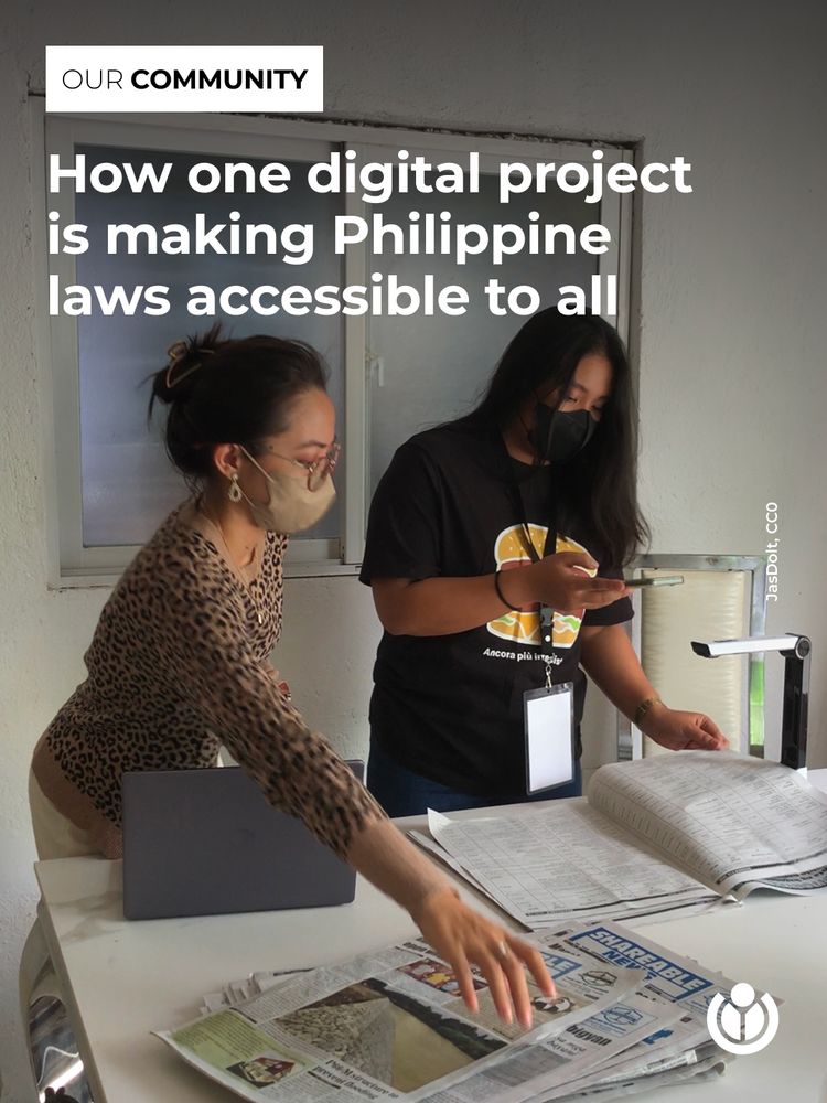 Two people working on scanning of local laws and ordinances documents. Text says: How one digital project is making Philippine laws accessible to all.