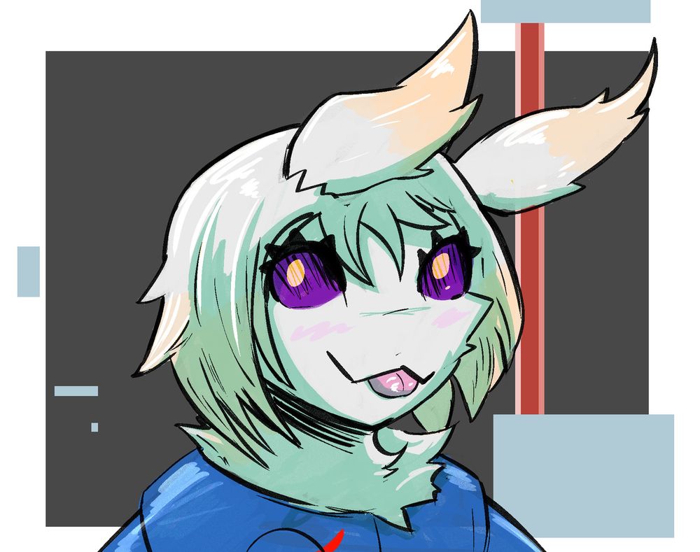 Luca Valgus in a space jumper blepping to the viewer.