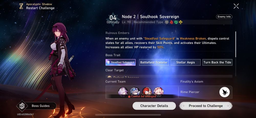 Honkai Star Rail Apocalyptic Shadow Stage 4 Challenge with a team of Castorice, Silverworlf, Tribbie and Hyacine