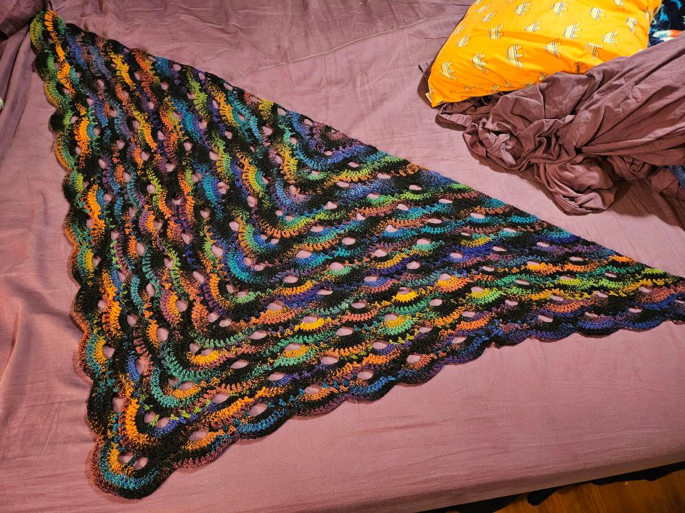 Black and rainbow virus shawl 