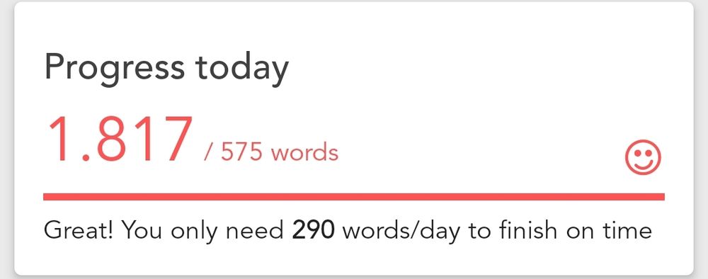 Na imagem temos uma meta de palavras. Foram escritas 1817 hoje e a meta eram só 575 palavras