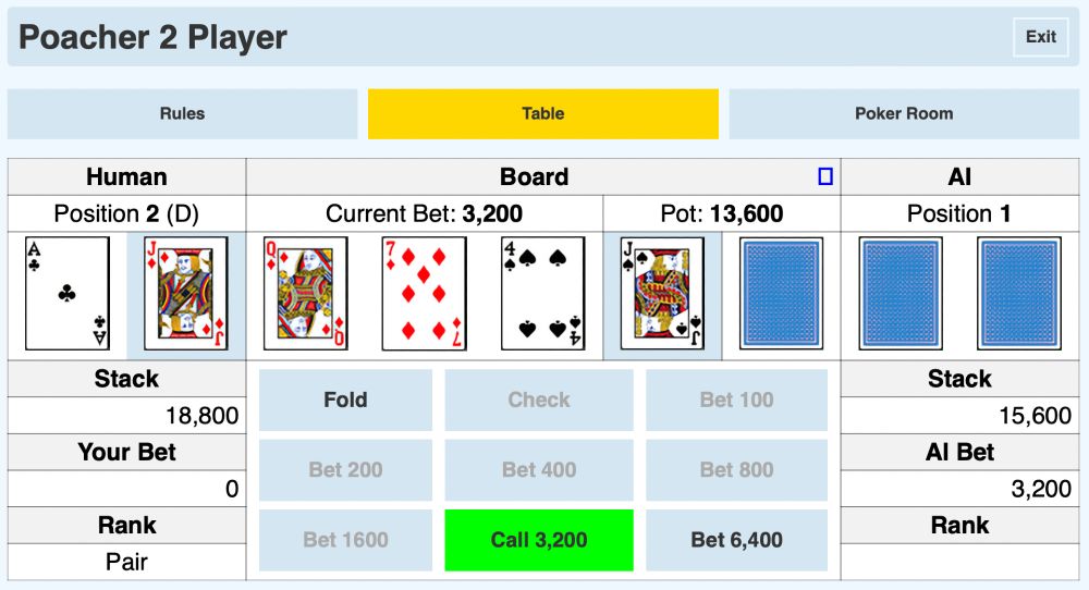 Poacher Texas Hold'em Poker Game in play.