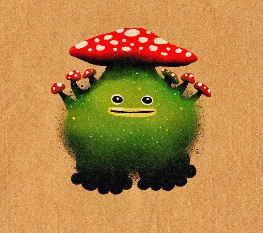 drawing of a green mushroom sprite.