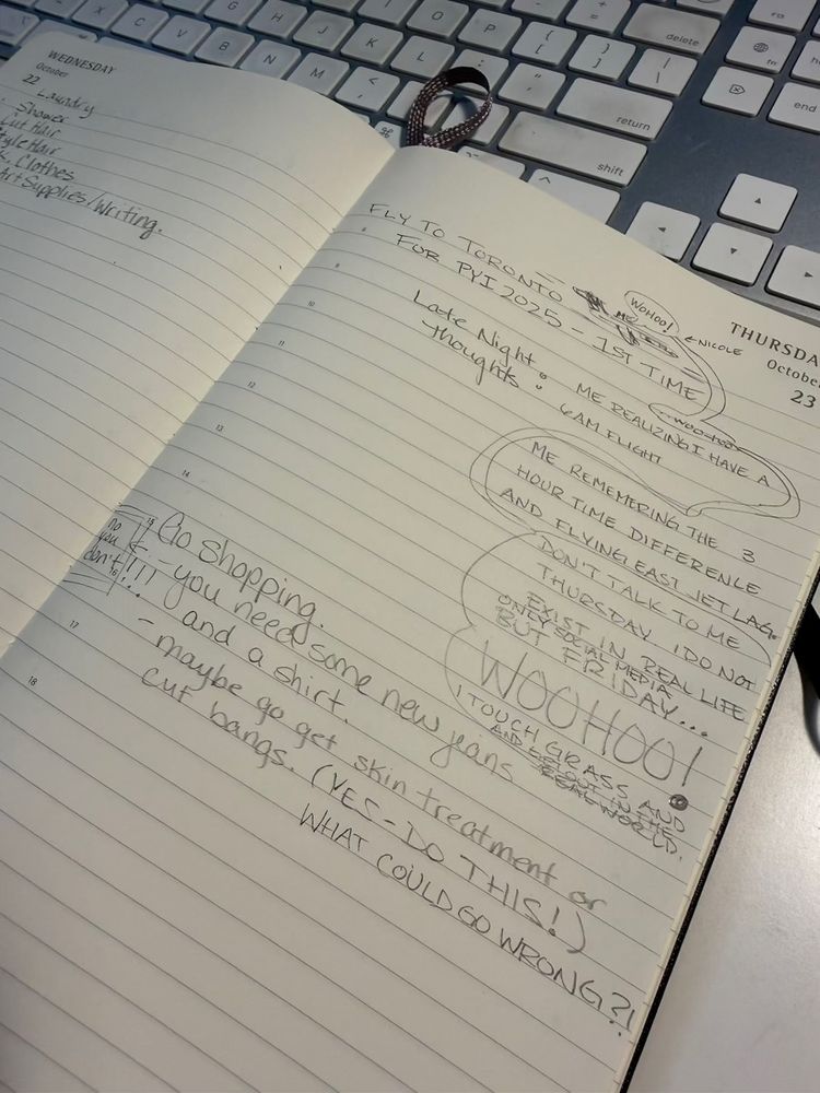 Itinerary journal notes trip planning (thoughts) for Leaving for PYI2025 conference in Toronto hosted by CANSCAIP