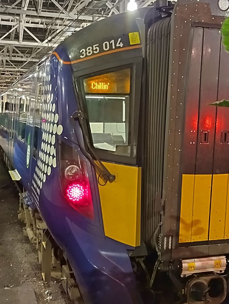 A train, in the box where it usually says the destination it says 'chillin''