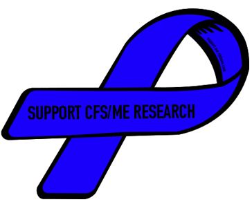 A blue awareness ribbon reads "Support CFS/ME Research."