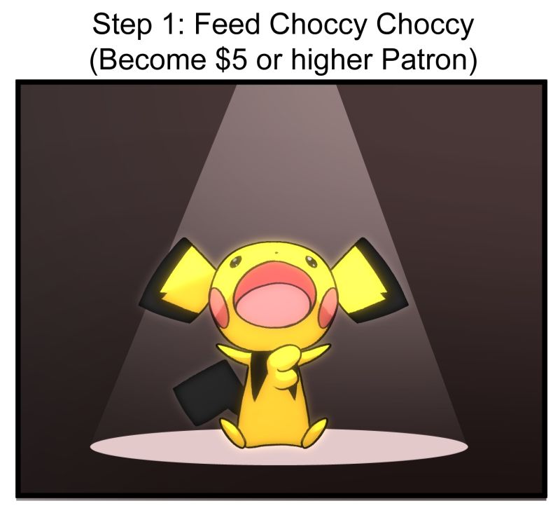 Step 1: Feed Choccy choccy (Become a $5 or higher Patreon.)
