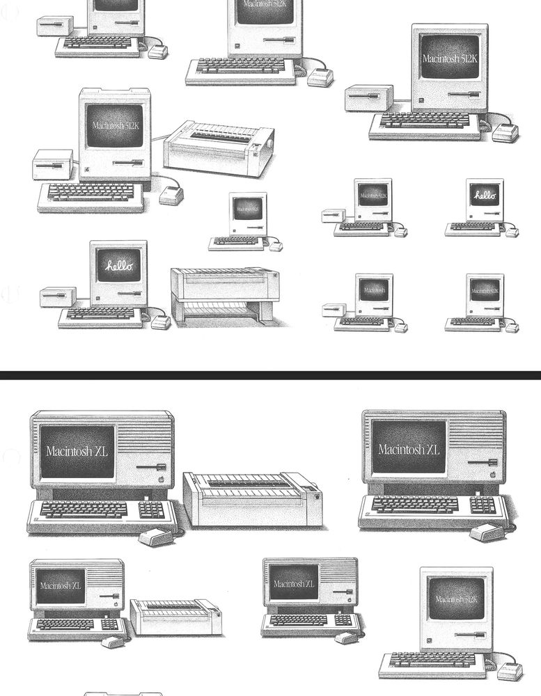 Clip art featuring Macs and Macintrosh XLs