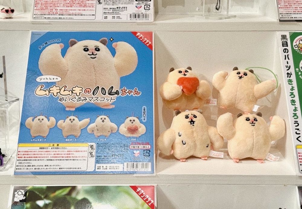 ムキムキのハムちゃん ぬいぐるみマスコットの展示の様子