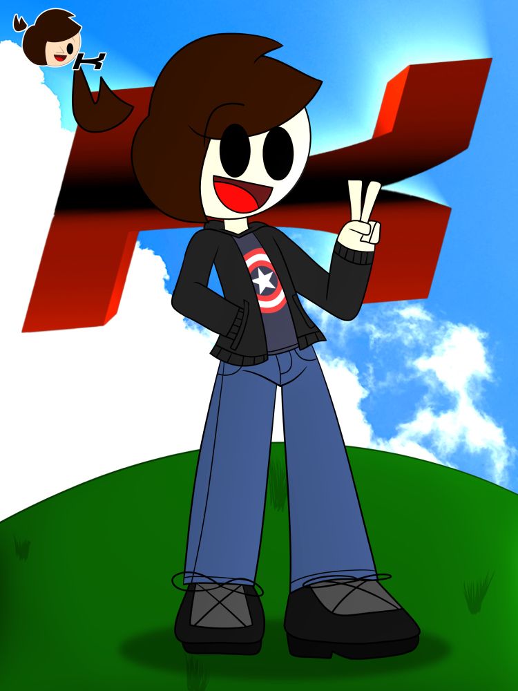 Isaiah in his new form. He’s wearing a Captain America shirt with a black jacket, blue jeans, and black shoes.