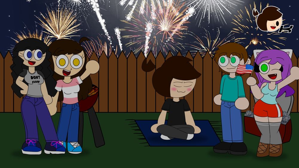 Roopie, Dalissa, Isaiah, Hayes and Ava are in the backyard celebrating Independence Day.