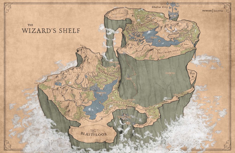 Fantasy map of my Wizard’s Shelf game setting