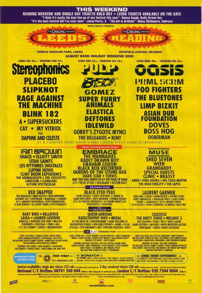 Leeds and reading line up from 2000
