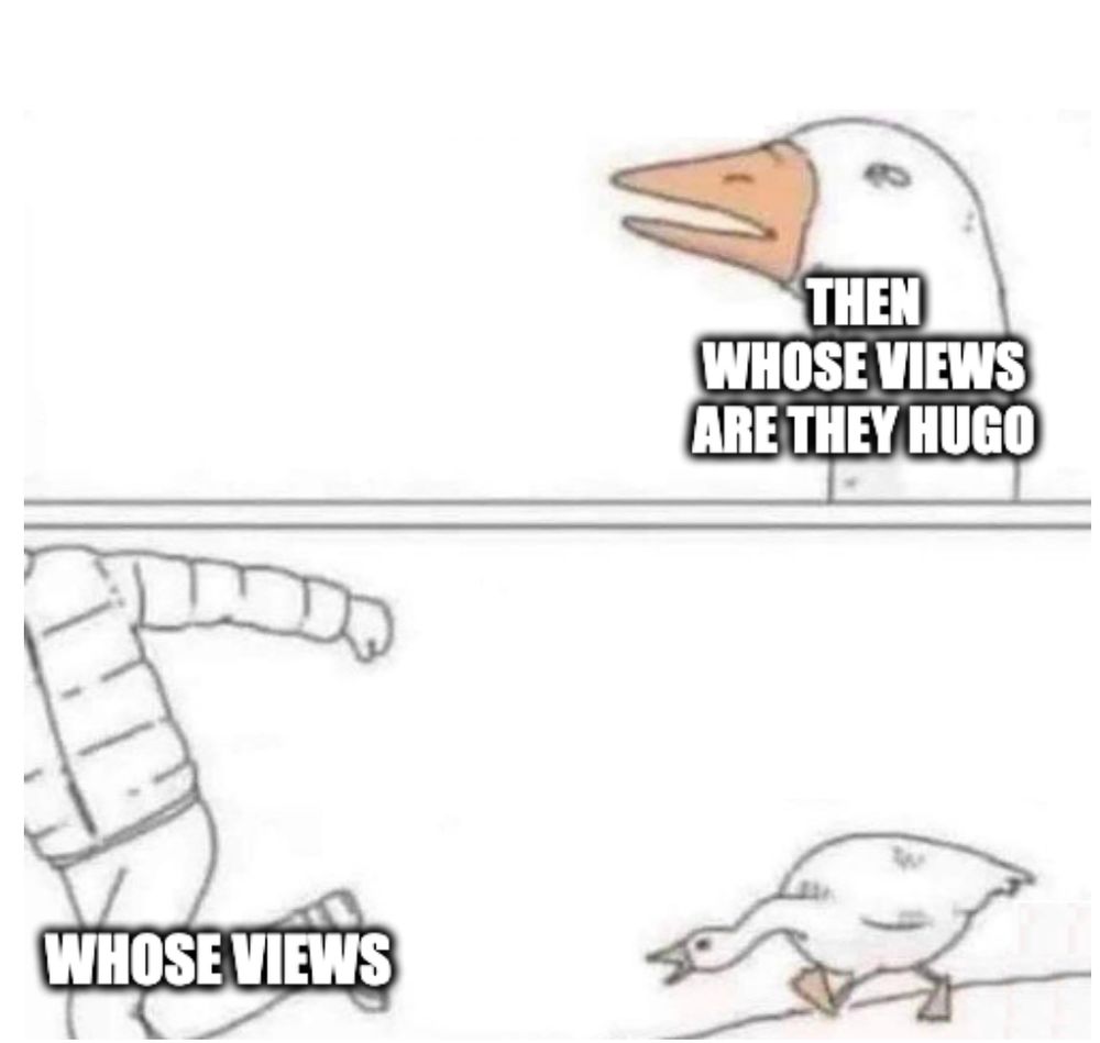 chasing goose meme; in the first panel the goose says 