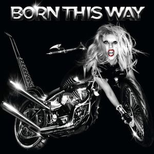 The cover art for Lady Gaga's album "Born This Way", featuring Lady Gaga as a motorcycle.