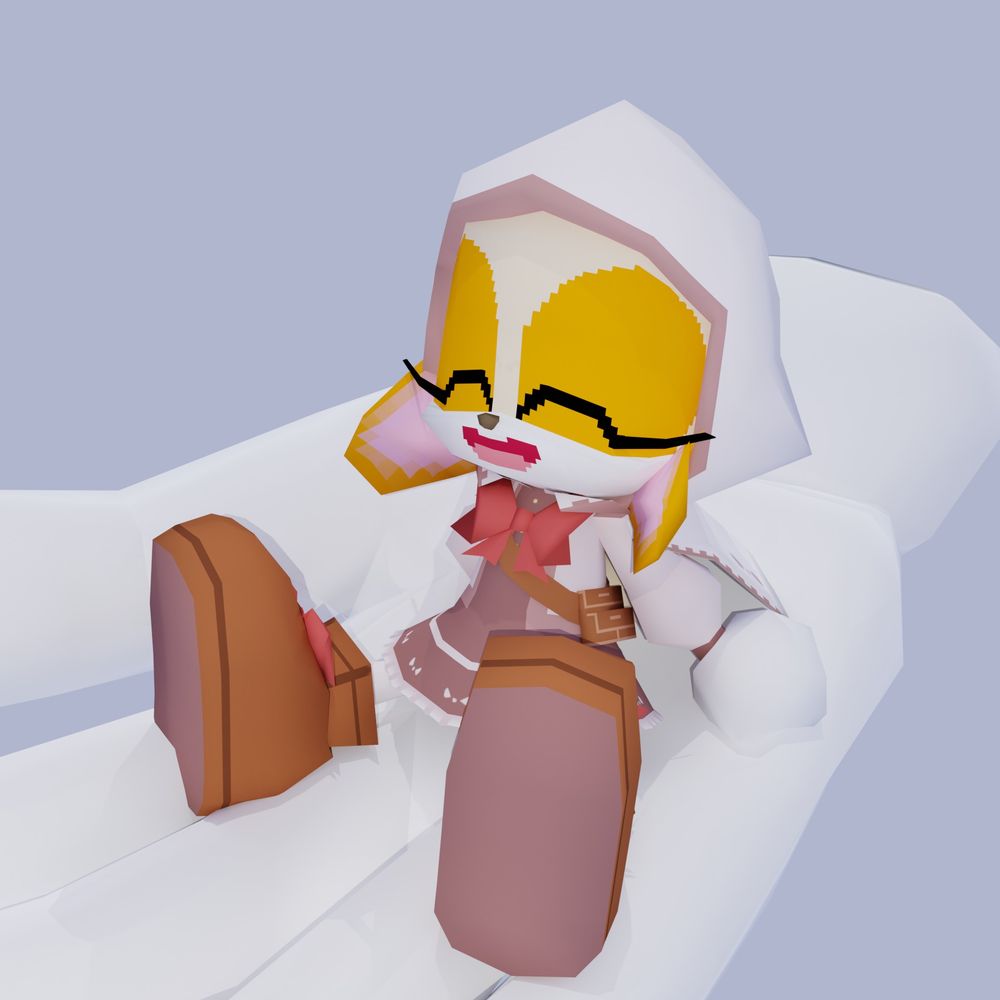A floating hand holding up a small very happy Cream dressed up as @dot-lvl.bsky.social . 