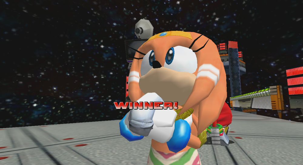 Tikal, having been blessed for defeating what is presumably her descendant in a simple game of "find the green skittle", gives thanks to the gods of whichever she believes in. 