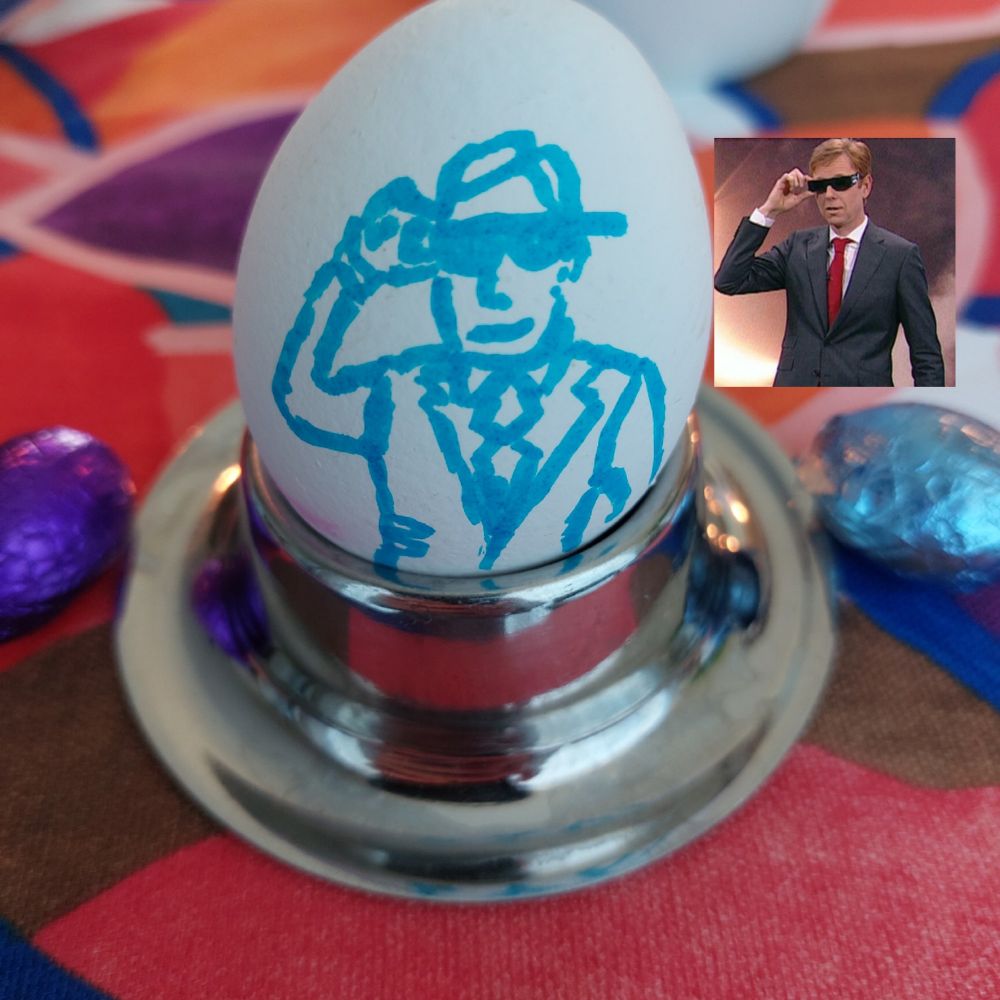 Een ei met erop de profielfoto van Gerrit hiemstra nagetekend