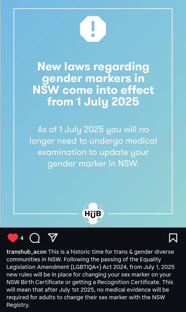 As of 1 july 2025 you will no longer need to undergo medical examination to update your gender marker in NSW.