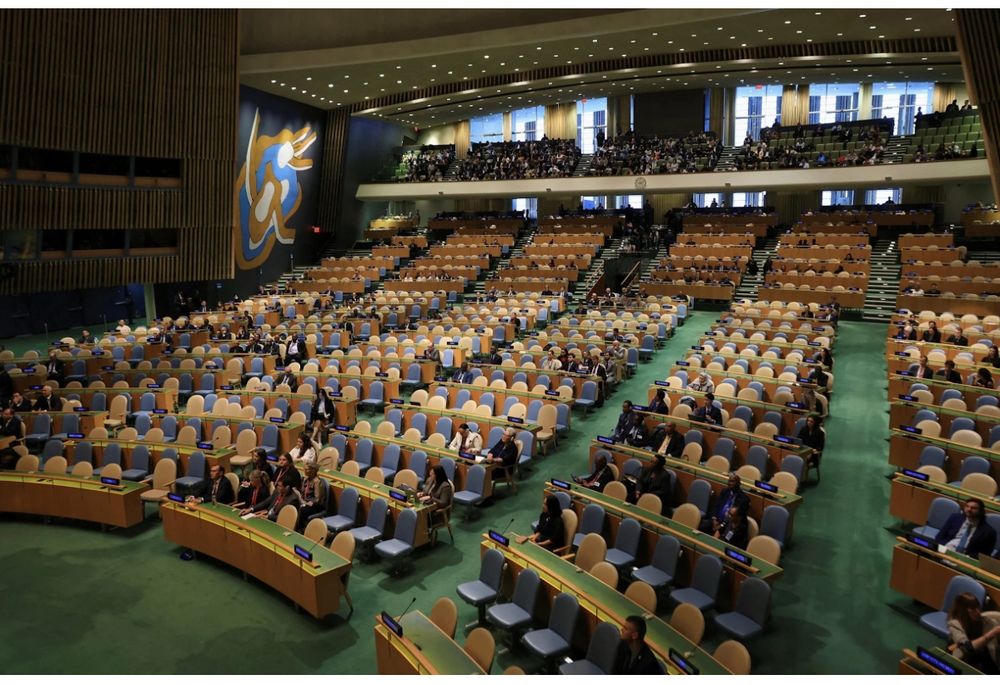 Empty seats as Israeli Prime Minister Benjamin Netanyahu addresses the 80th United Nations General Assembly (UNGA) at U.N. headquarters in New York City, September 26, 2025.