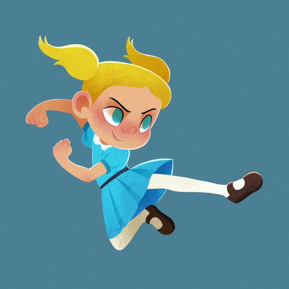 A stylized digital illustration of Bubbles from Powerpuff Girls.