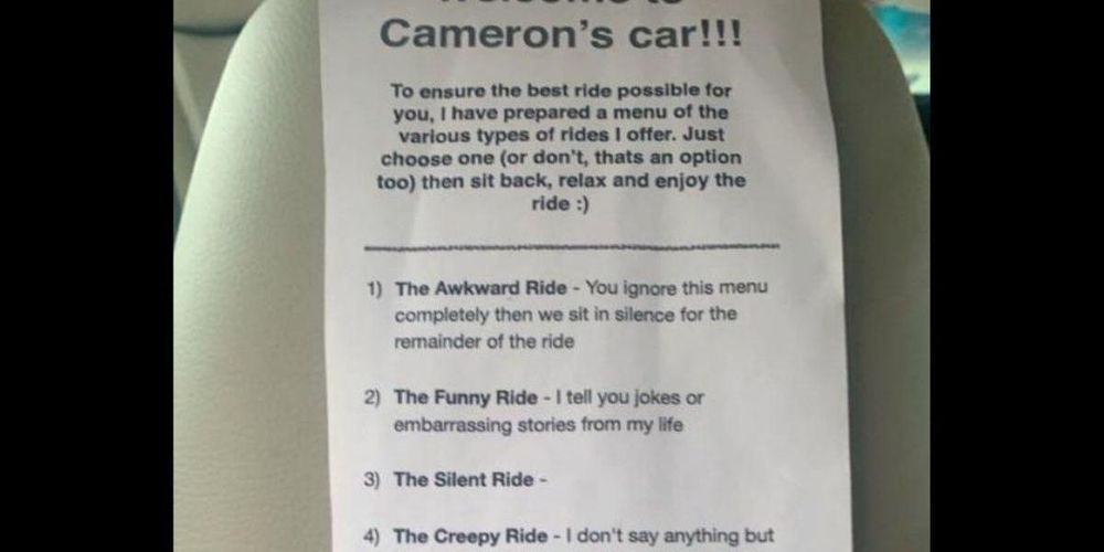 Lyft driver's hilarious menu of 10 different types of ride options is pure genius