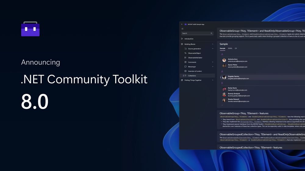 Announcing .NET Community Toolkit 8.0! MVVM, Diagnostics, Performance, and more! - .NET Blog