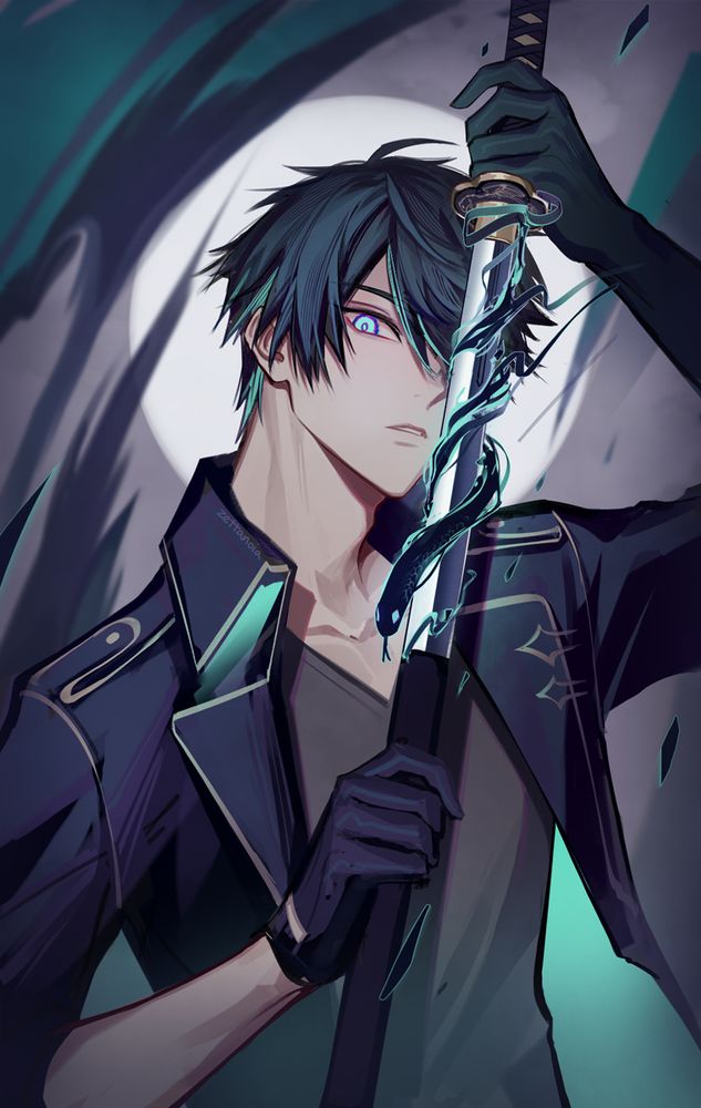 OC illustration of Checkmate, with sword drawn and ley energy coalesced in the form of a snake