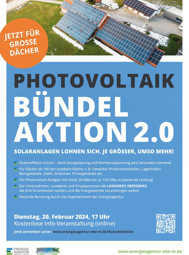 Plakat zur Photovoltaik Bündelaktion 2.0 der Energieagentur Ebersberg-München