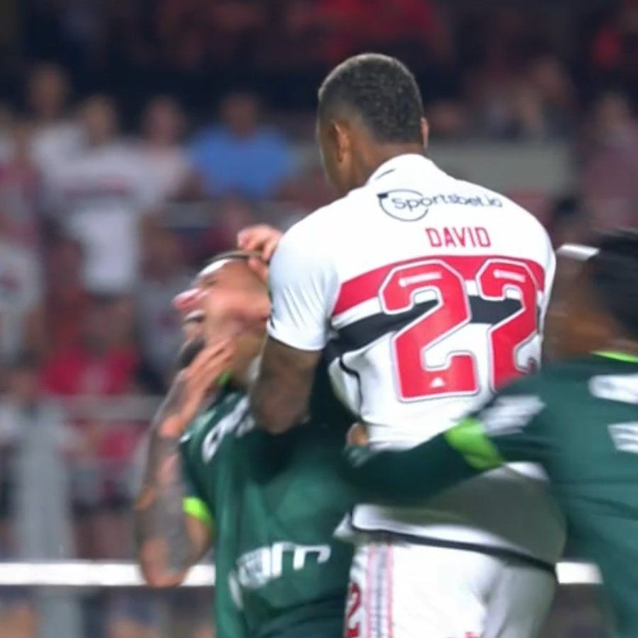 David DVD jogador do GRANDIOSO PODEROSO SOBERANO SÃO PAULO FUTEBOL CLUBE pegando um jogador do palmeiras pela garganta 