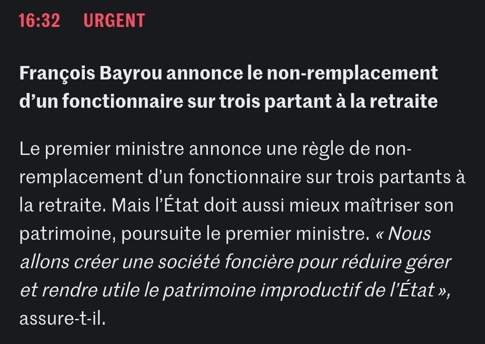 Bayrou annonce le non-remplacement d'un fonctionnaire sur trois.