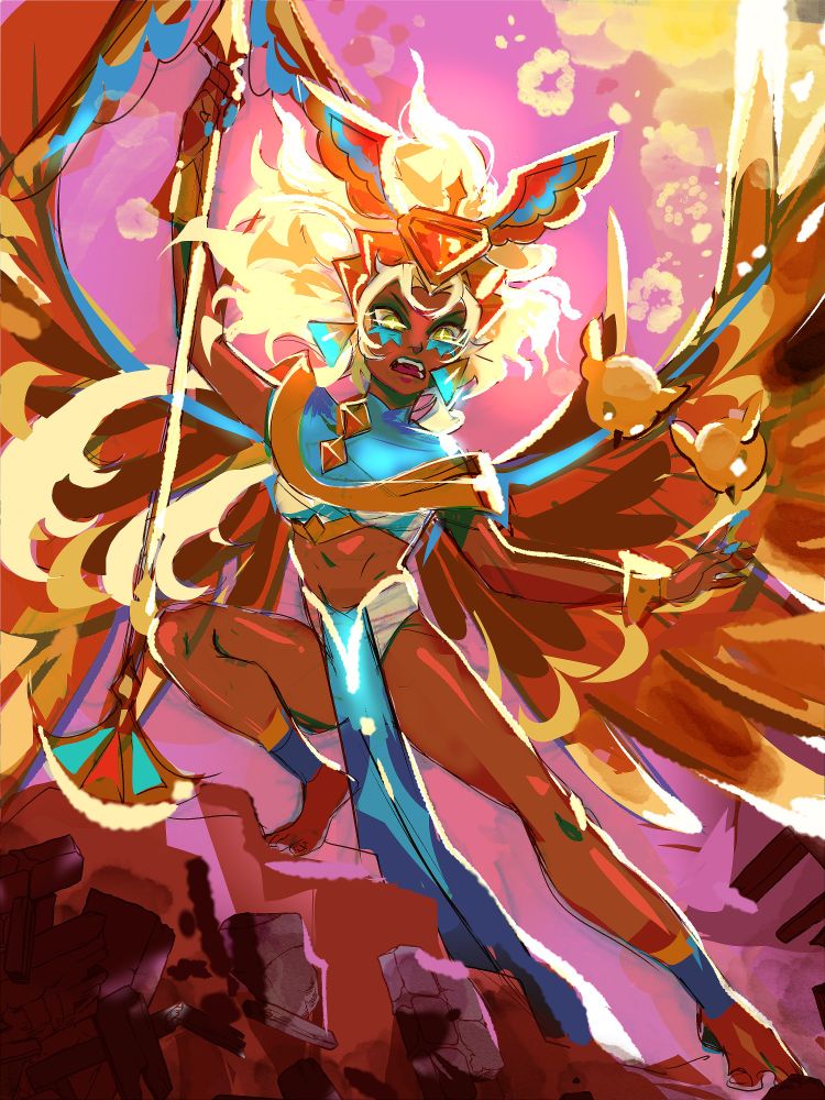 golden cheese cookie from cookie run kingdom shouting while holding her staff full