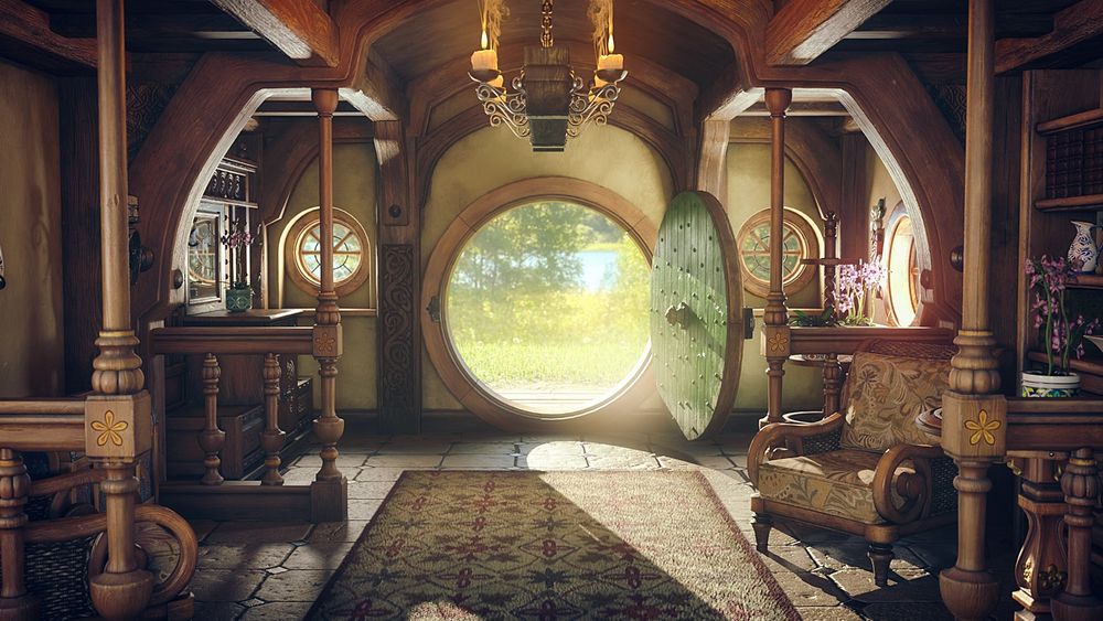 The entrance to of a Hobbit home, complete with round door!