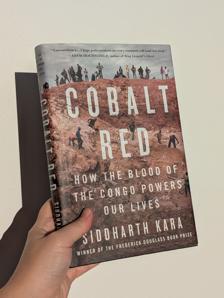 Book cover of Cobalt Red: How the Blood of the Congo Powers Our Lives by Siddharth Kara. The cover features people scrambling around an open pit Cobalt mine.