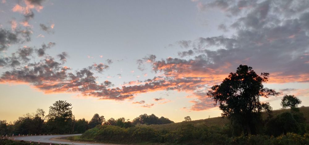 Lever de soleil rosé il y a longtemps sur une campagne