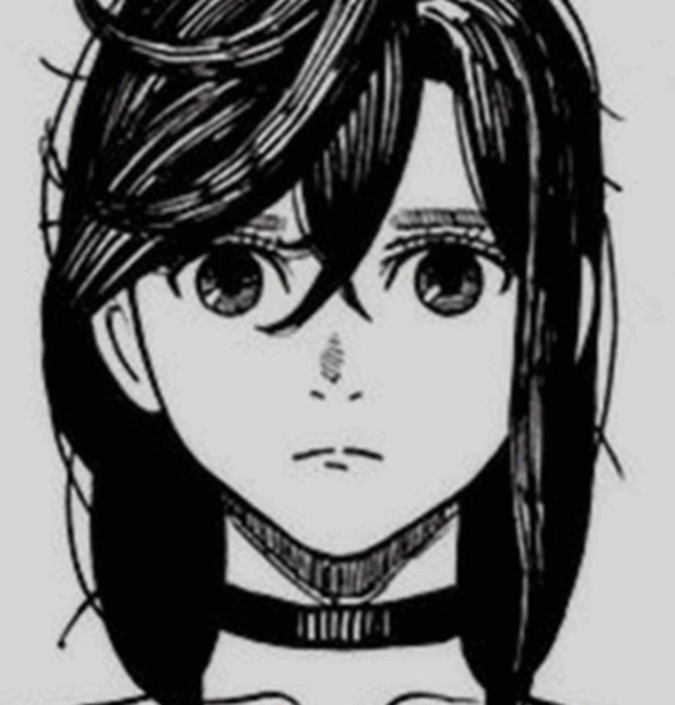 it is a black and white drawing of a girl with long hair and a choker .