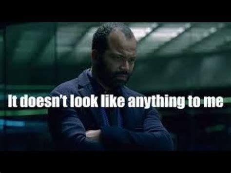 A screenshot from the Westworld series in which Bernard squints intently at something off-screen, captioned, "It doesn't look like anything to me."