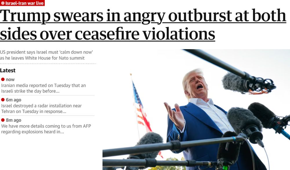 "Trump swears in angry outburst at both sides over ceasefire violations" Trump talking to 4 boom mikes