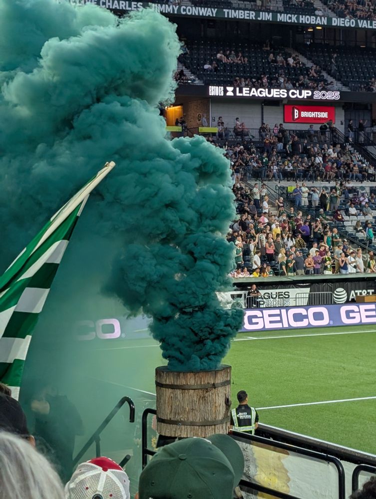 Green smoke erupts in the North End after Cristhian Paredes scores for the Timbers 