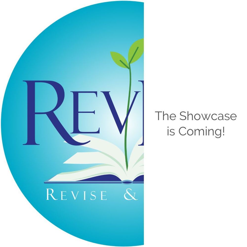 image: the Revise and Resub #RevPit logo is a blue circle featuring an open book with a sapling growing out of it