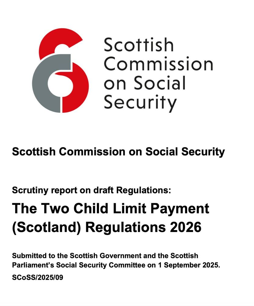 Front page of Scottish Commission on Social Security Scrutiny report on draft Regulations:
The Two Child Limit Payment (Scotland) Regulations 2026