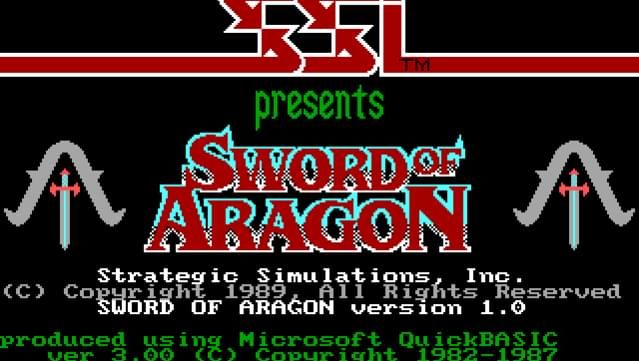 The title screen for the 80s computer game "Sword of Aragon."