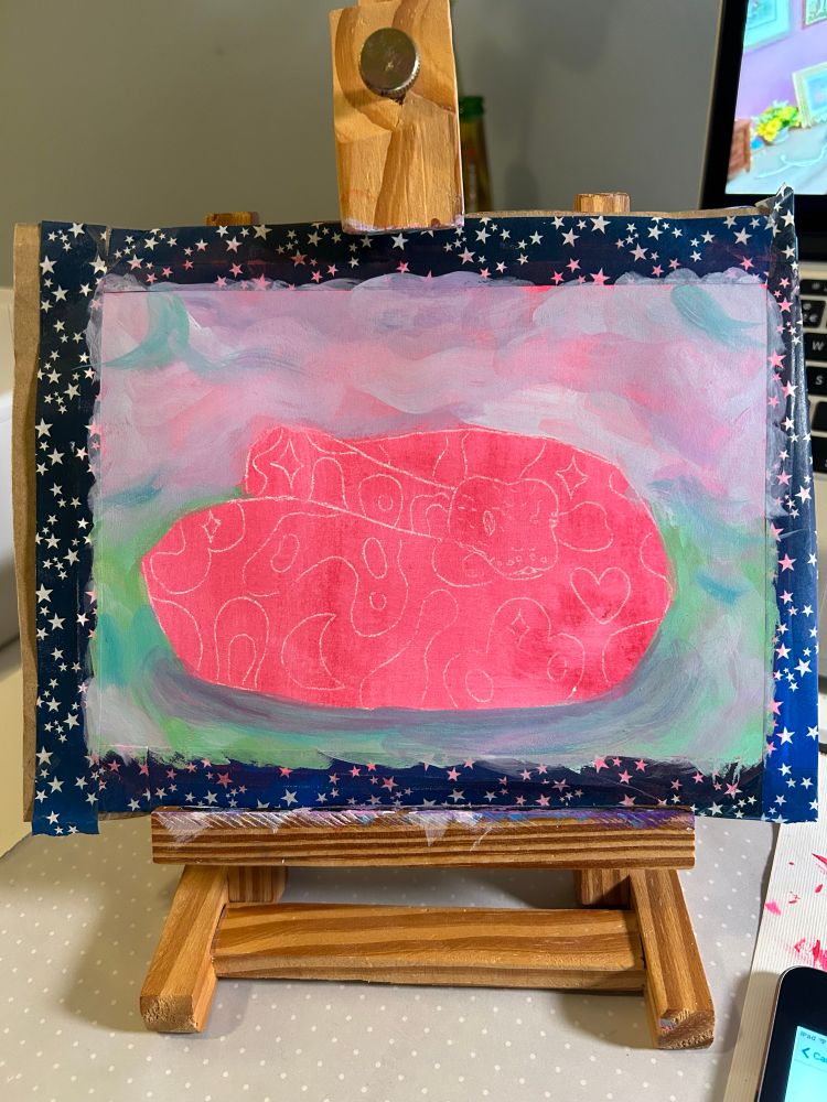 work in progress of a painting of a snake! the background is painting with loose brush strokes, the snake has not been painted yet. 