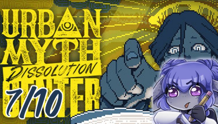 Thumbnail vom Spiel Urban Myth Dissolution Center, mit einer Emote von WaterdragonWave und einer Bewertung der Demo vom Spiel. Die Bewertung ist 7/10