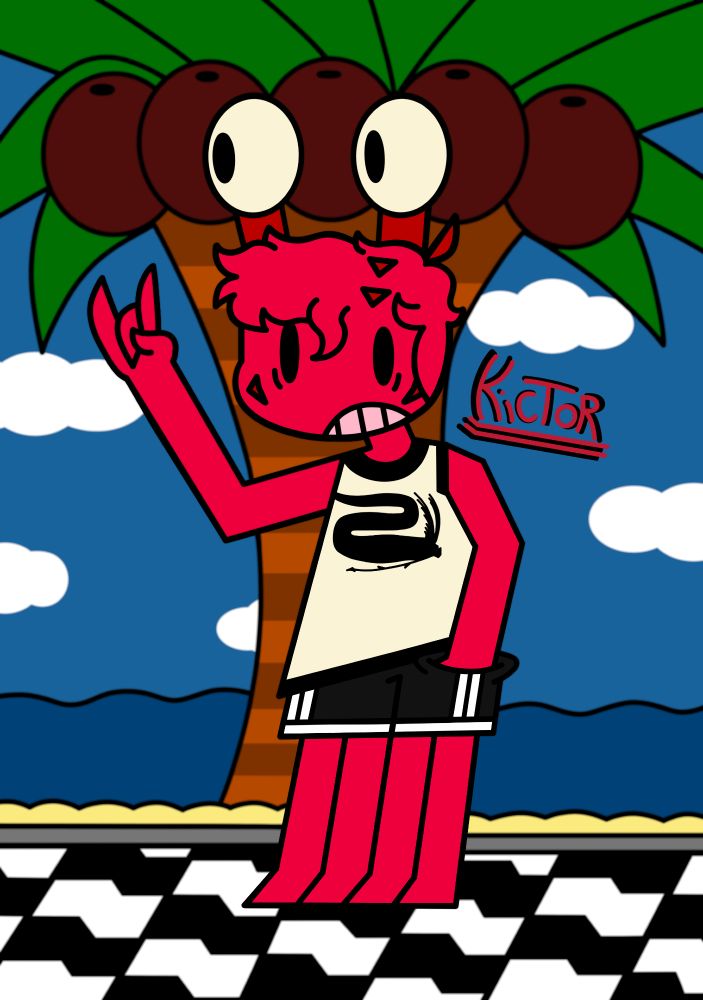 ∅ como está muito bem assinado, esse é o Kictor, um OC de uma coisa chamada "Krabbovile" (um projeto que eu nunca nem cheguei numa conclusão quanto o que seria exatamente, talvez uma HQ ?) inspirado por Splatoon, só que com caranguejos, provavelmente nessa ideia de um desenho um dia sim um dia não, eu vou fazer mais desenhos assim, meio que "apresentando" os personagens, espero que achem no mínimo interessante.