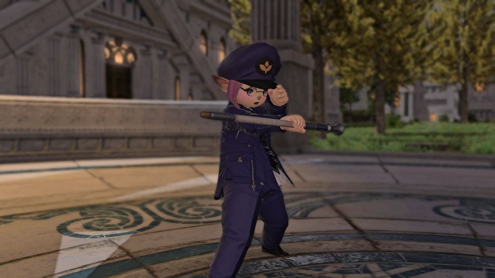 A final fantasy 14 screenshot of a lalafell blue mage in glasses casting a spell