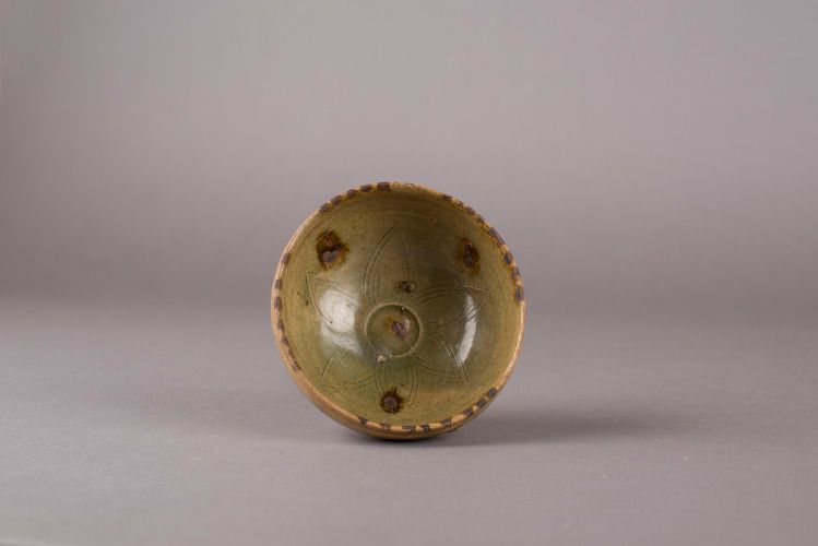 Bowl with Design of Six-Petaled Flower and Spotted...