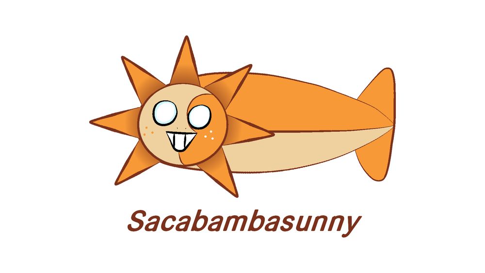 Sun from FNAF as a sacabambaspis, a prehistoric and extinct jawless fish. The text says 'Sacabambasunny'