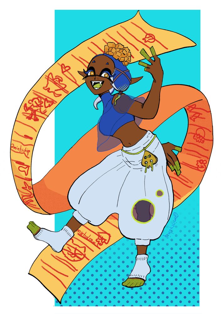 frye joyfully gestures, a long marked off list scroll swirls behind her